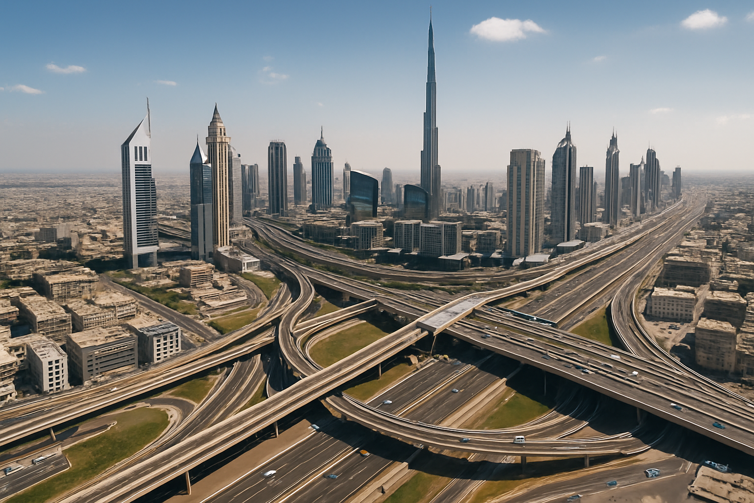 Aerial view of Dubai’s toll roads and cityscape