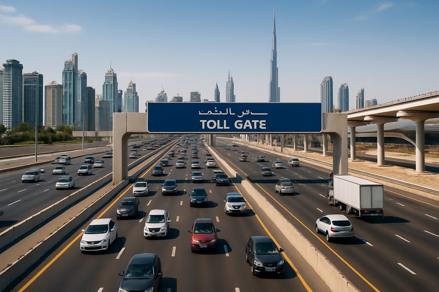 Dubai toll road with flowing traffic