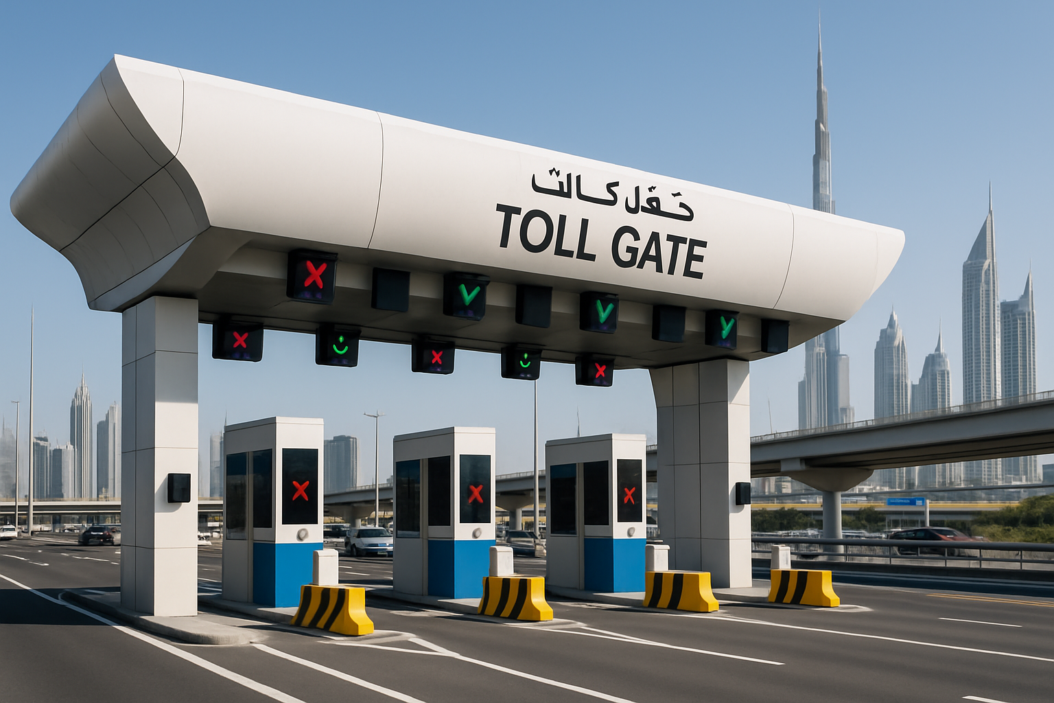Modern toll gate on a Dubai highway